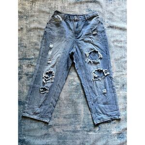 Women's Elastic Waist Super Distressed Light Denim Jeans 1X